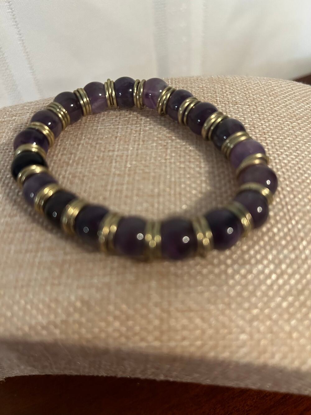 Natural Amethyst Beaded Stretch Bracelet Purple Gemstone Crystal Elastic